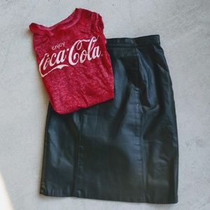 Vintage high waisted genuine leather pencil skirt
